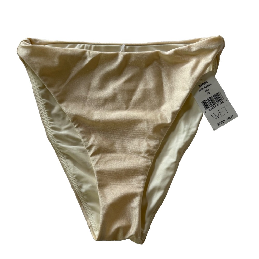 WET Swim Bikini Bottoms Ivory High Cut Cheeky Minimal XS Made in USA